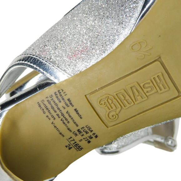 Brash Silver Sparkly Glitter Open Toe Platform Stiletto Heels Size 6.5 - Picture 10 of 10